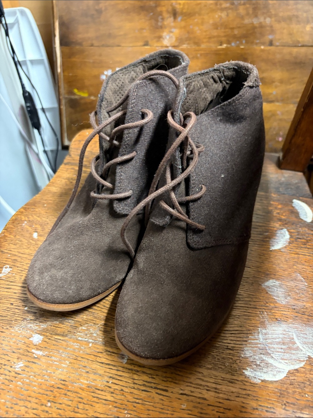 Toms Brown Suede Lace-Up Ankle Booties